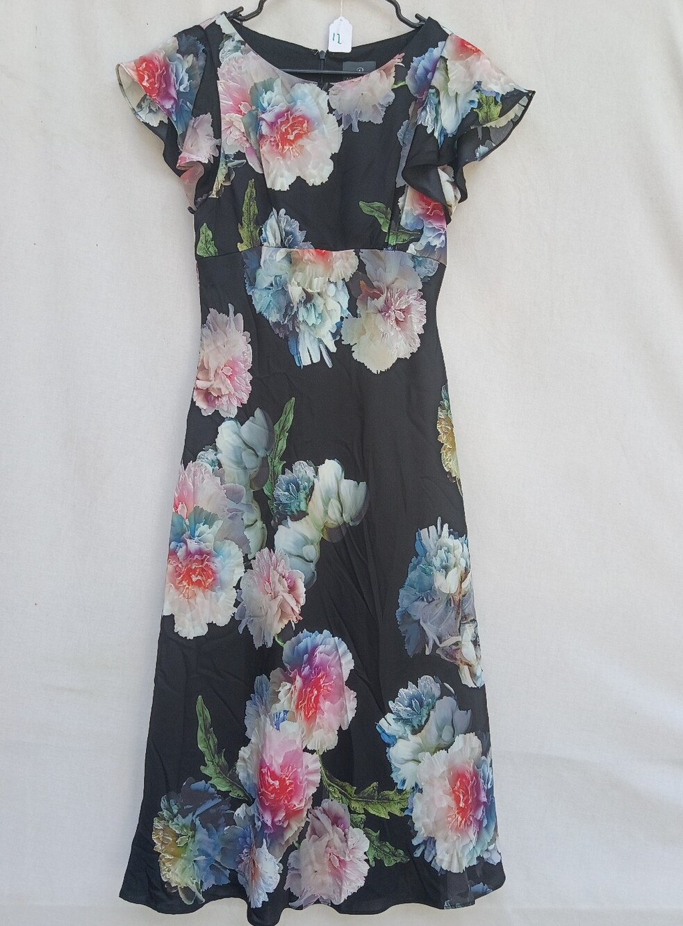 Adrianna Papell Black Midi Dress with Multicolor Floral Print